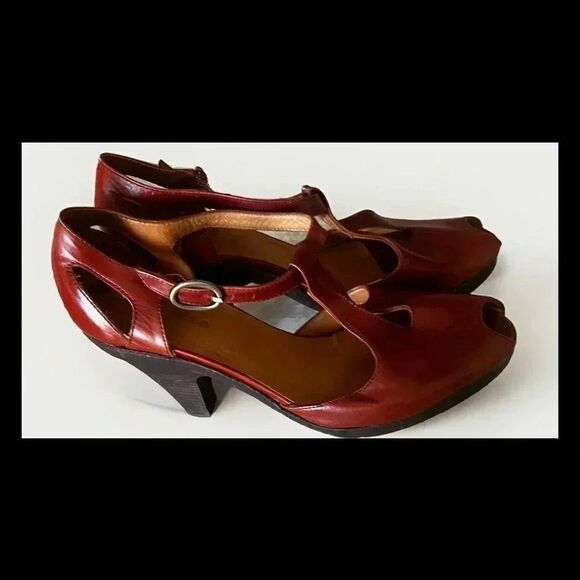 Coclico Women Block Heel Straps Peep Toe Pumps Brown Leather Size 39.5(9) - Picture 4 of 12